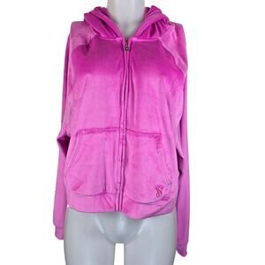 Victoria Secret Cropped Velvet Pink Hooded Athletic Winter Womens Jacket L